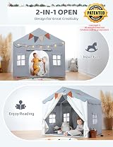 besrey 2-in-1 Kids Play House Tent Indoor with Lights Grey view 3