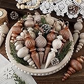 Yunlly 9 Pcs Neutral Christmas Ornaments Textured Christmas Tree Decor with Hanging Loop Modern Brown Hanging Finial Ornaments Shatterproof Home Decor for Xmas Vintage Rustic Farmhouse (Coffee Color)