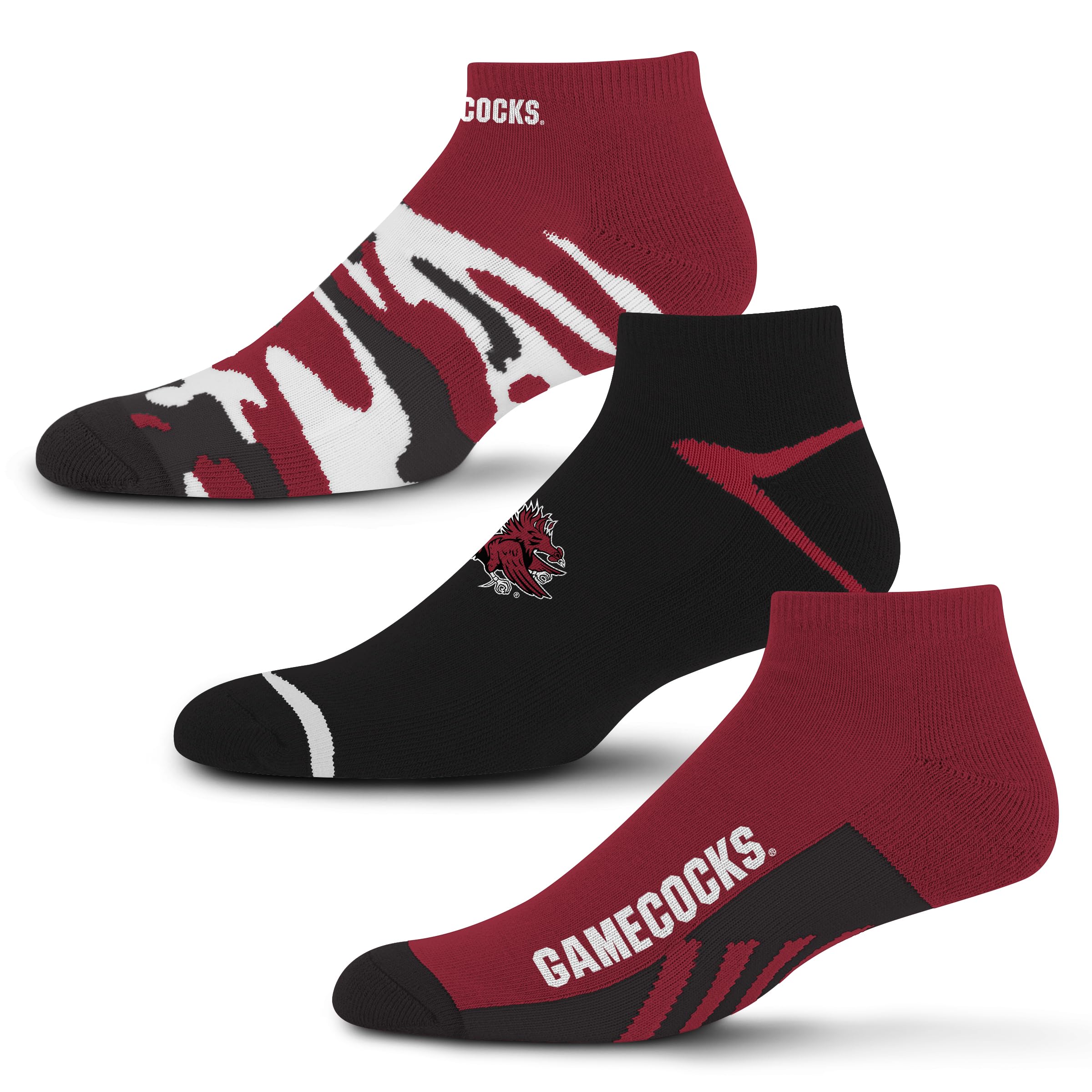 For Bare Feet NCAA South Carolina Gamecocks CAMO BOOM 3 Pack Ankle Sock Team Colors Medium Image