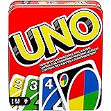 UNO Family Card Game, with 112 Cards in a Sturdy Storage Tin, Travel-Friendly, Makes a Great Gift for 7 Year Olds and Up [Ama