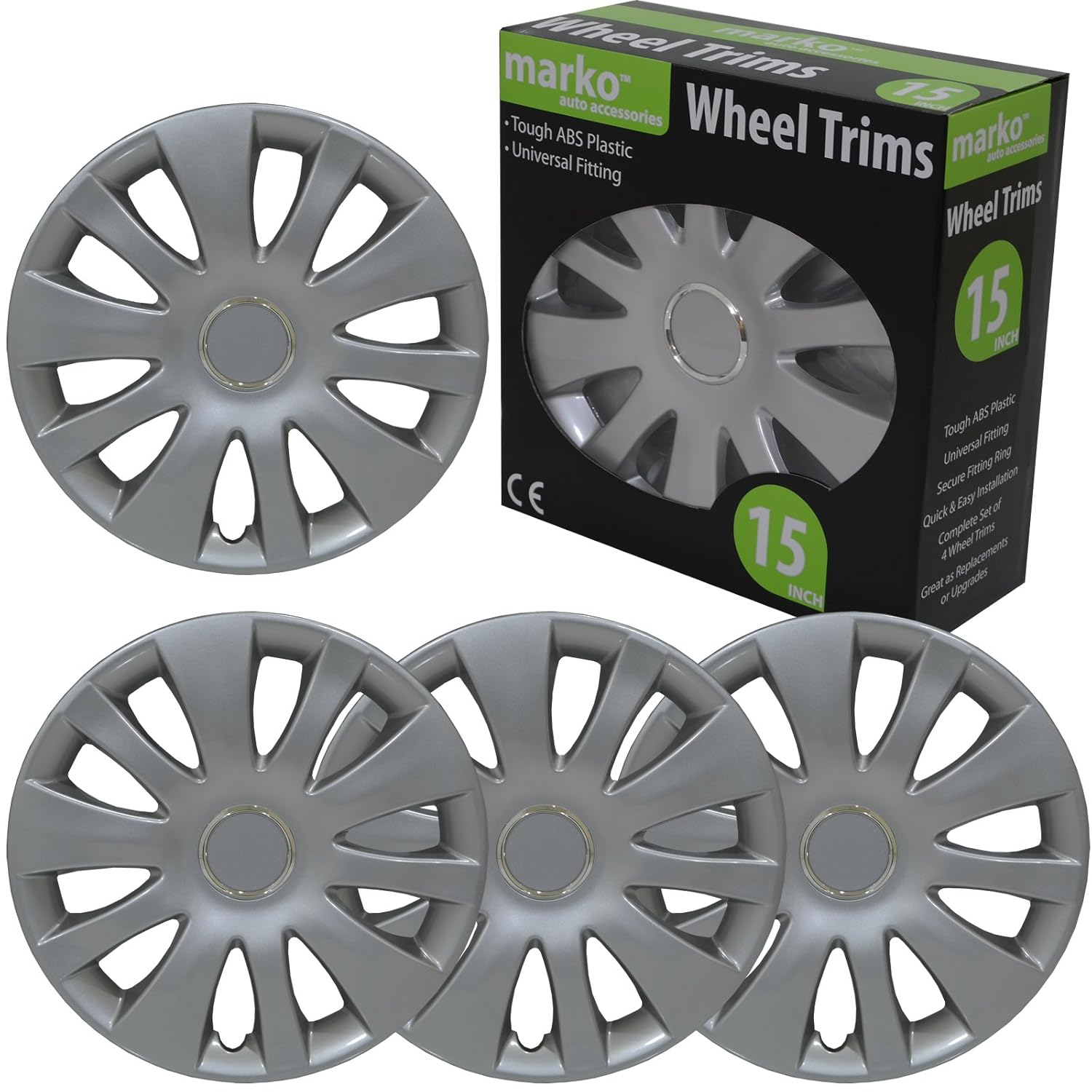 Marko Auto Accesories 15" Wheels Trims Silver ABS Plastic Universal