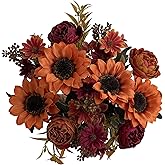 karoro 2 Bunches Artificial Fall Sunflowers Flowers, Fake Silk Fall Flowers Decorations for Dining Room, Kitchen, Office, Thanksgiving, Farmhouse, Harvest Decor