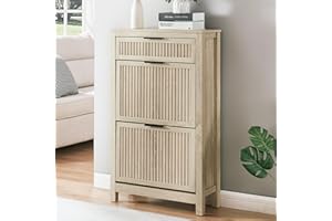 VIPLUMI 2 Flip Drawers Shoe Cabinet Storage for Entryway, Narrow Shoes Organizer Cabinet for Front Door Entrance, Hidden Wooden Hallway Shoe Rack(Oak)