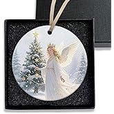 Christmas Angel Winter Wonderland Ceramic Ornament, Christmas Holiday Decor, Tree Ornament, Gift for Her, Winter Decoration