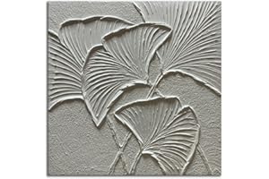 Slyart White Gingko Paintings Textured Wall Art Bathroom Bedroom Wall Decor 24x24 Inches 3D Abstract Oil on Canvas Wall Art Ready to Hang