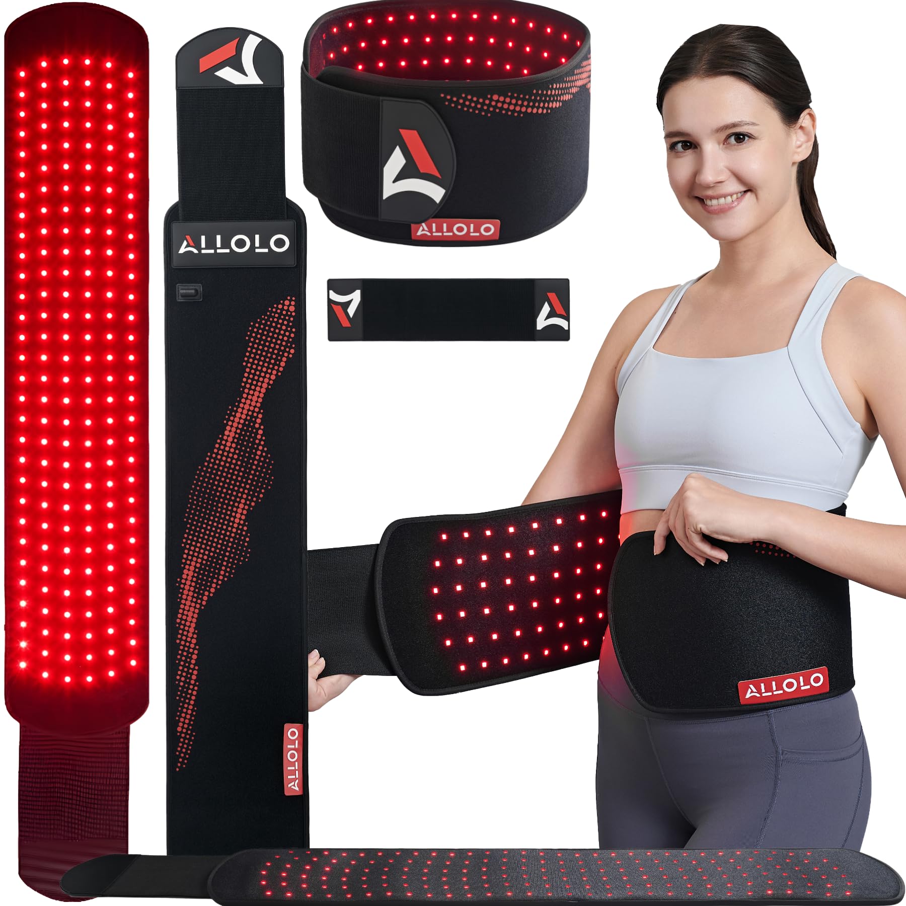 Photo 1 of ALLOLO Red Light Therapy Belt, 39"*7.7" Large Area with 180pcs 3-in-1 LEDs 660nm & 850nm Infrared Red Light Therapy for Body, Adjustable & Portable Therapy Wrap for Shoulder Waist Belly Joint(Corded)
