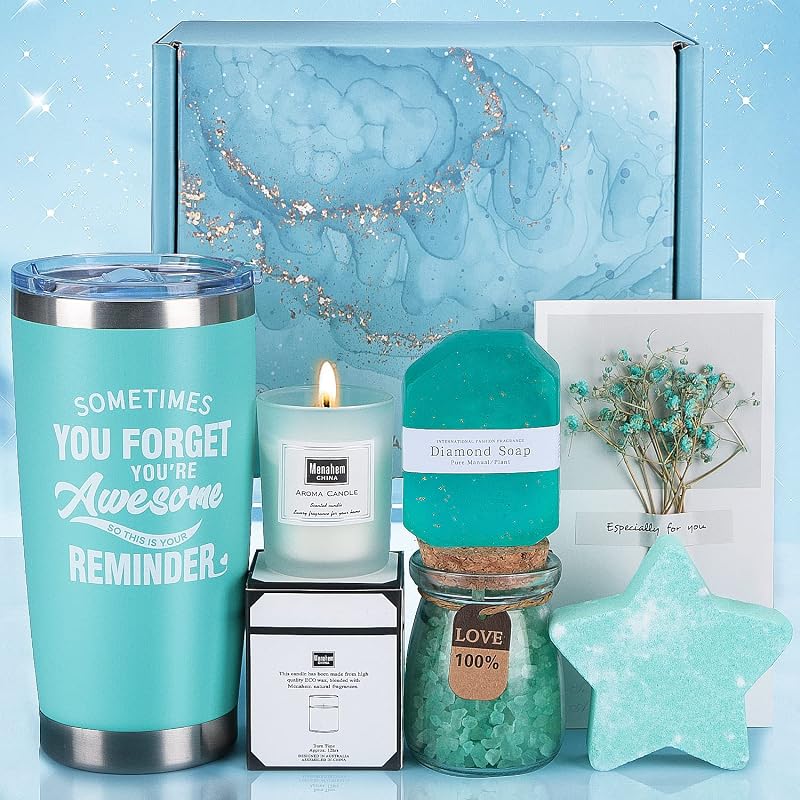 TuDou Birthday Pamper Gifts for Women Spa Gift Set with Tumbler & Bath Bomb