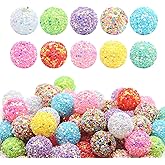 20PCS Rhinestone Beads for Beadable Pens, 16mm Chunky Round Focal Bead for Beaded Pens, Glitter Suger Bubblegum Spacer Beads Bulk, Sparkle Bling Ball Bead for DIY Keychain Making Suppliers