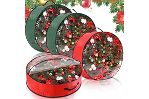 Aliceset 4 Pcs Christmas Wreath Storage Bags Garland Wreath Storage Containers with Clear Window and Handles Christmas Wreath Ornament Boxes for Holiday Seasonal Storage(24 x 24 x 7.8 Inch,Red, Green)