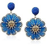 GBAHFY Rattan flower Earrings for Women Multicolor Daisy Raffia Straw Flower Drop Dangle Earrings Weaving Handmade Boho Summer Beach Jewelry