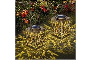 YWYWLED 2 Pack Solar Lanterns - Waterproof Metal Hanging Solar Lights Outdoor Decorative, Solar Powered LED Lamp for Patio Ta