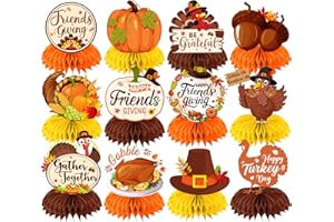 HAKOTI Friendsgiving Party Decorations Honeycomb Centerpieces, 12Pcs Turkey Friendsgiving Decorations for Table, Friendsgiving Centerpieces for Autumn Thanksgiving Harvest Fall Party Table Decor Supplies
