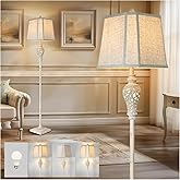 LuxSight Collection Rustic Floor Lamp 65'' Tall with Nightlight Cut Corner Linen Fabric Shade Vintage Standing Lamp for Livin