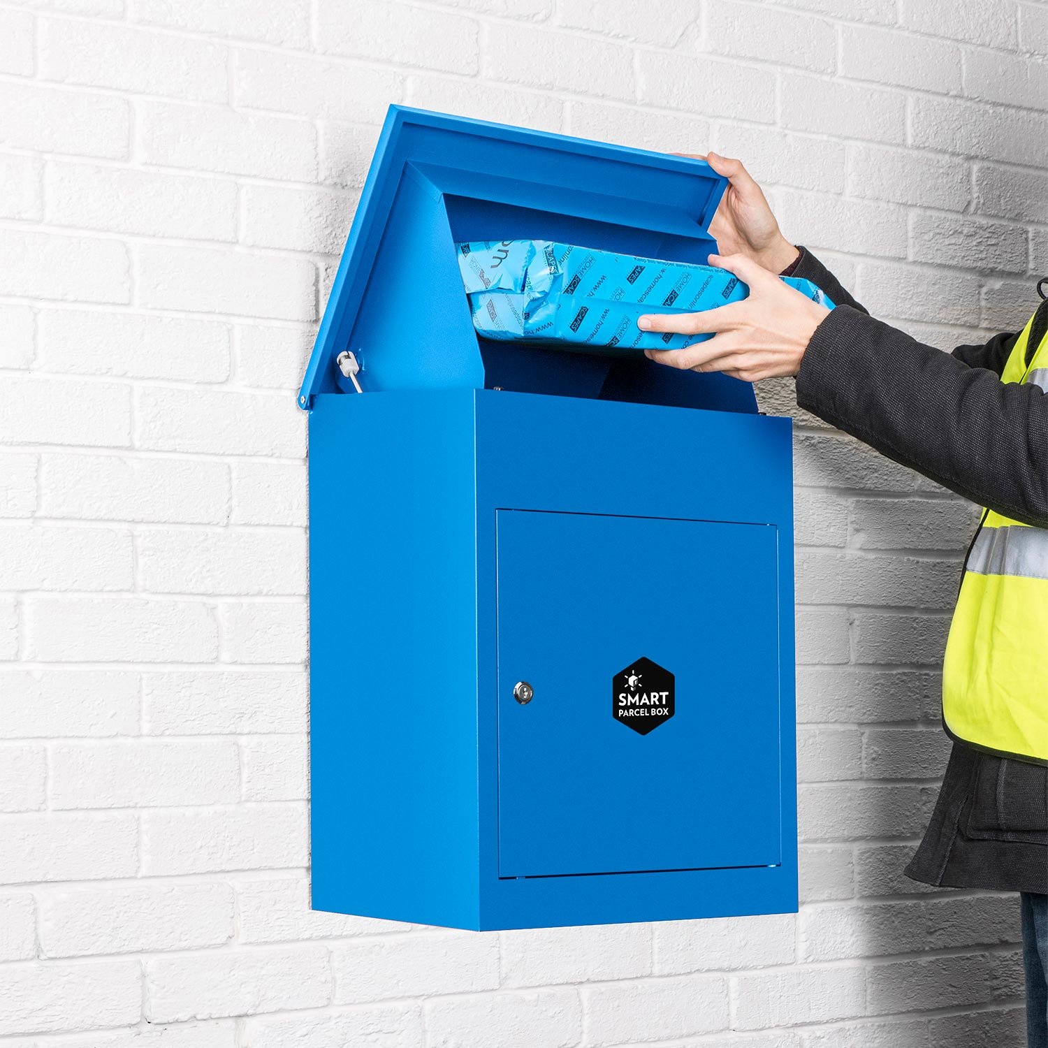 Wall Mounted Smart Parcel Drop Box Blue for Secure Multiple
