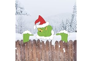 ROCWOHO 3PS Grinchs Fence Decorations Funny Christmas Yard Decorations for Fence Yard Garden Lawn Christmas Tree Decor Outside