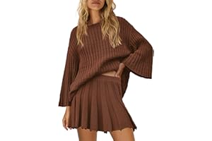 SENSERISE Fall Sweater Sets Skirt Sets Women 2 Piece Outfits Long Sleeve Top and Skirts Set Loungewear