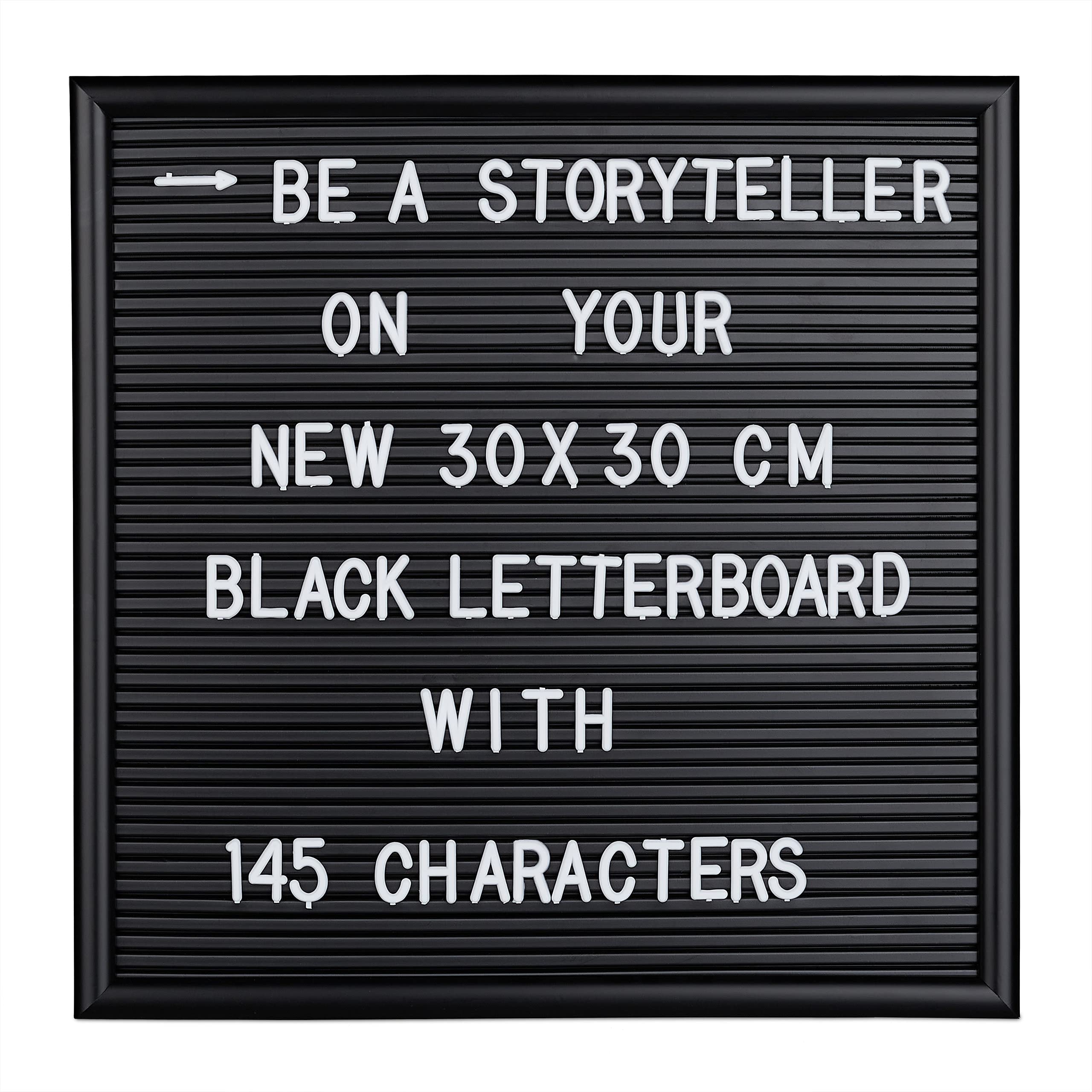 Relaxdays Framed Letter Board, Incl. 145 Letters, Numbers & Special Characters, Message Board, 30x30 cm, Black