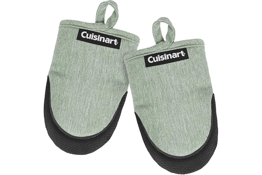 Cuisinart Mini Oven Mitts – 5.5” x 7” Heat-Resistant Kitchen Mitts for Oven with Non-Slip Neoprene Palm, Cotton Filling, and Fabric Loop – Durable Oven Mitt Set for Cooking & Baking (Chambray)