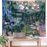 ARTCREATOR Monet Waterlily Wall Tapestry Green Floral Plant for Bedroom, Monet Wall Art Posters for Room Aesthetic, Small Nat