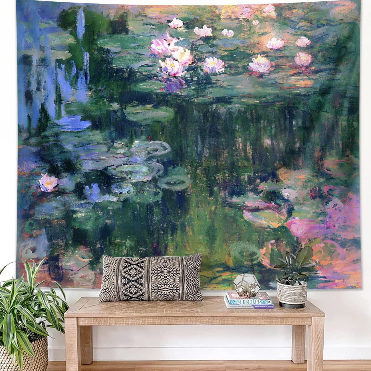 Photo 1 of ARTCREATOR Monet Waterlily Wall Tapestry Green Floral Plant for Bedroom, Monet Wall Art Posters for Room Aesthetic, Small Nature Vintage Tapestry for Living Room Dorm (29" x 37")-04
