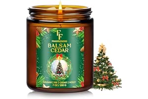 FF FRAGRFLOWING Christmas Candle, Balsam Cedar Scented Candles for Home, Holiday Candles Natural Soy Candle, Aromatherapy Candle 7 oz Jar Candles Christmas Gifts for Women Men