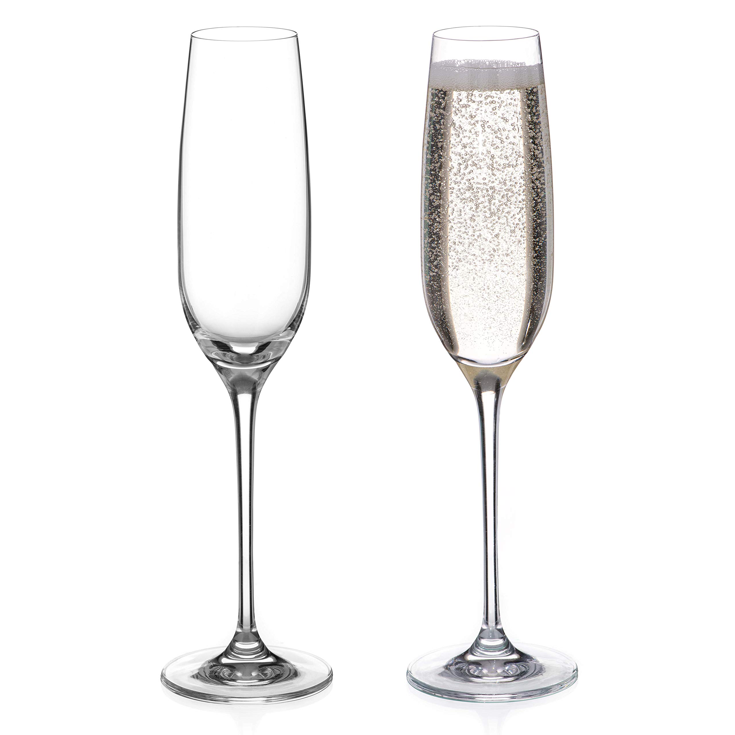 DIAMANTE Champagne Flutes Crystal Prosecco Glasses Pair - ‘Moda’ Collection Undecorated Crystal - Set of 2