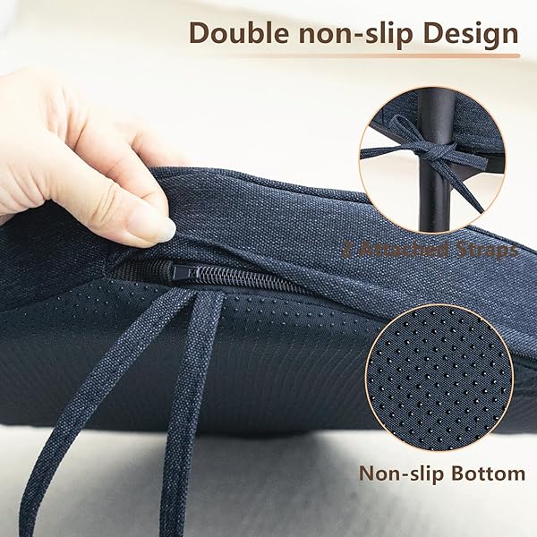 C-HOPETREE INDOOR OUTDOOR DINING CHAIR CUSHIONS WITH TIES, SEAT PADS FOR KITCHEN WITH WASHABLE COVER AND NON-SLIP BOTTOM, HIGH-RESILIENT FOAM, WATERPROOF, 17″ X 16″ X 2″, NAVY BLUE, SET OF 8