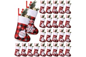 Glimin 100 Pieces 7 Inches Buffalo Plaid Christmas Stockings Red Black Buffalo Plaid Stockings Rustic Stocking Decoration with Plush Cuff for Family Holiday Season Supplies Tree Ornament