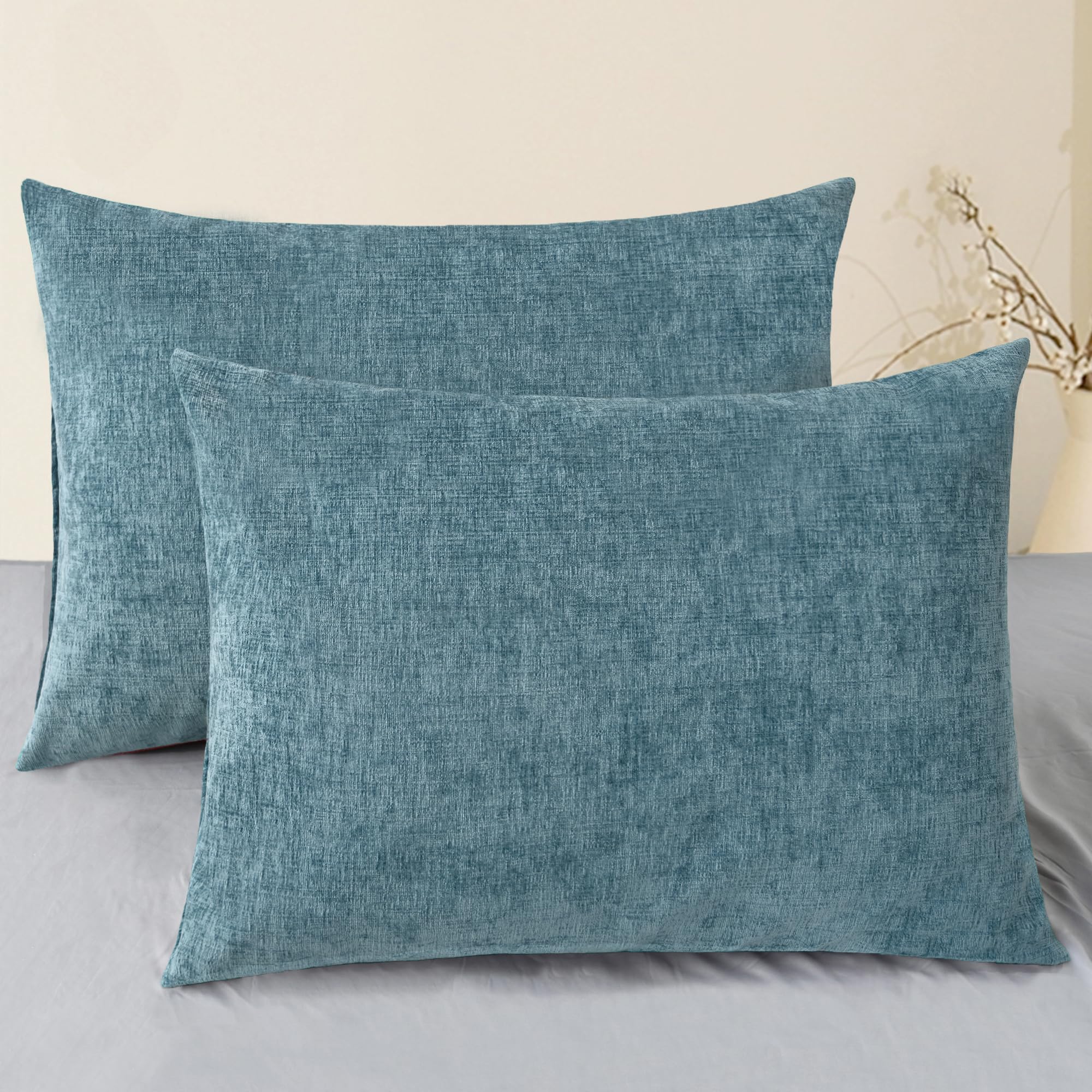 Photo 1 of CaliTime Throw Pillow Covers Decorative 20 X 26 Inches Pack of 2 Cozy Chenille Standard Pillow Shams Cases for Couch Sofa Bed Living Room Home Smoke Blue