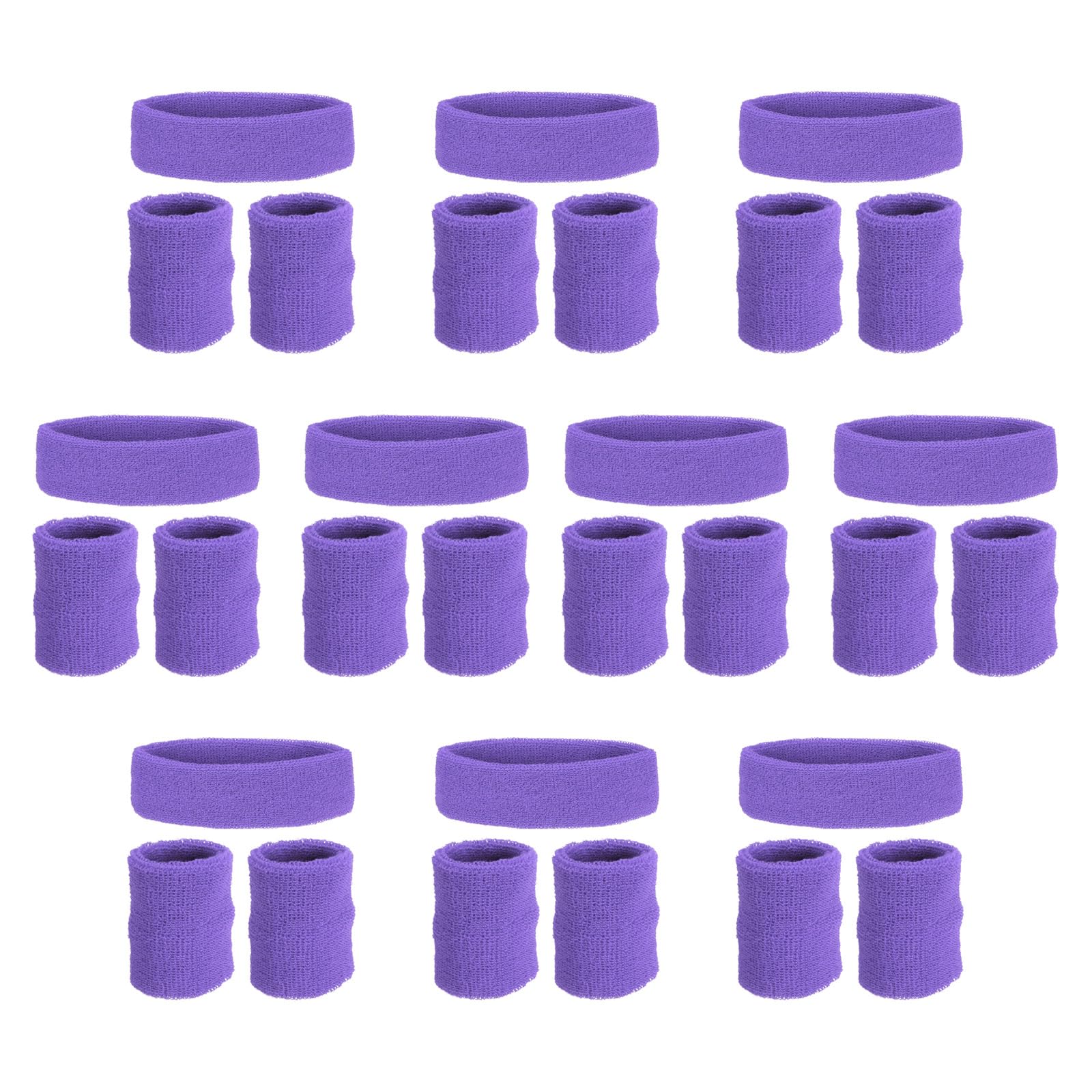 PATIKIL Sweatbands Headband Wristband, 10 Set/30Pcs Sweatband Terry Cloth for Sports Basketball Tennis Athletic Gym Working Out, Light Purple