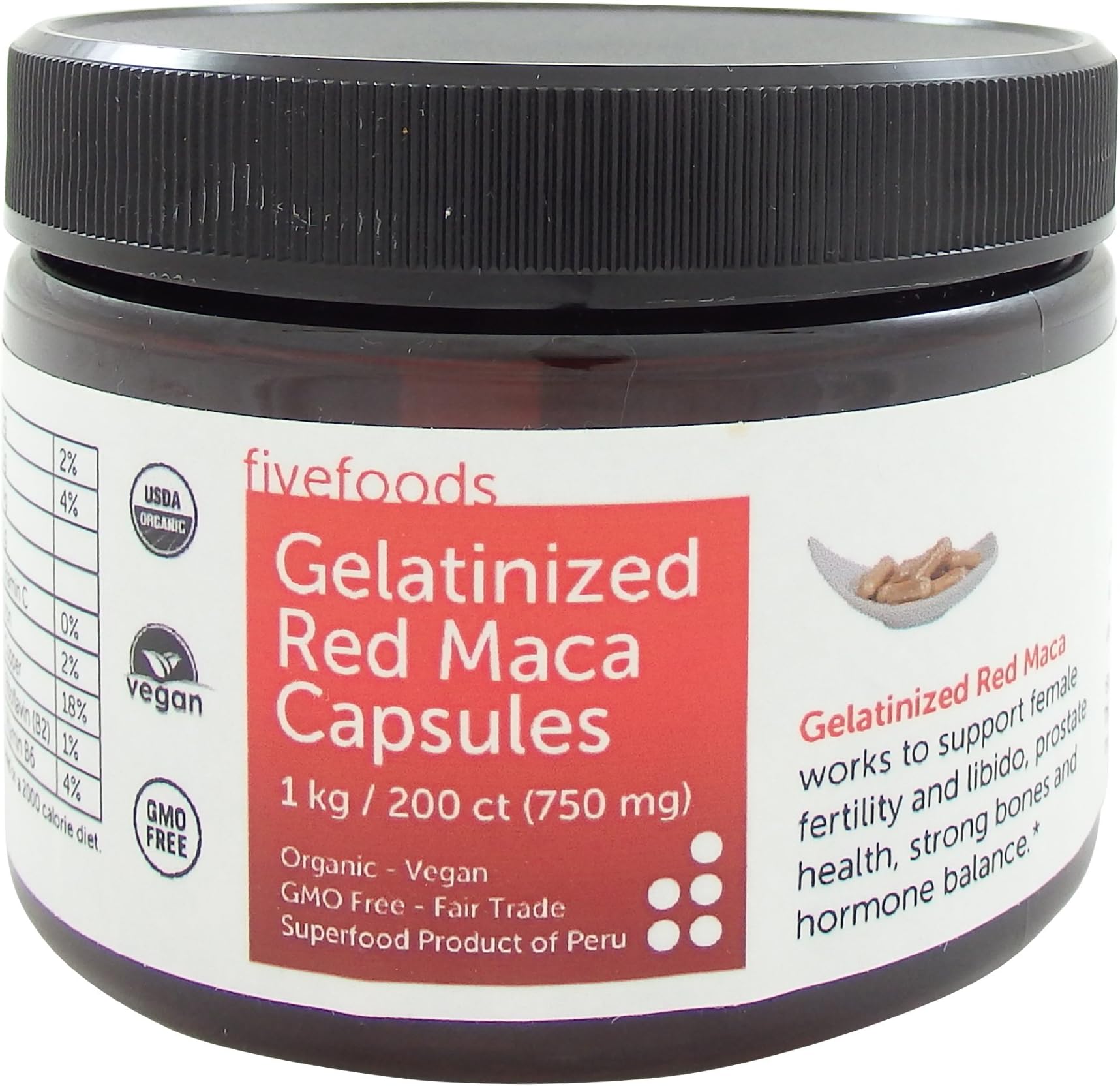 Gelatinized Red Maca Capsules – Pre-Cooked Organic, Fair Trade, GMO Free, Grown Traditionally in Peru – 200 Vegan Capsules, 750mg Each