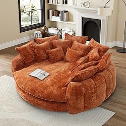 81” Oversized Upholstered Sofa Bed, Round Chaise