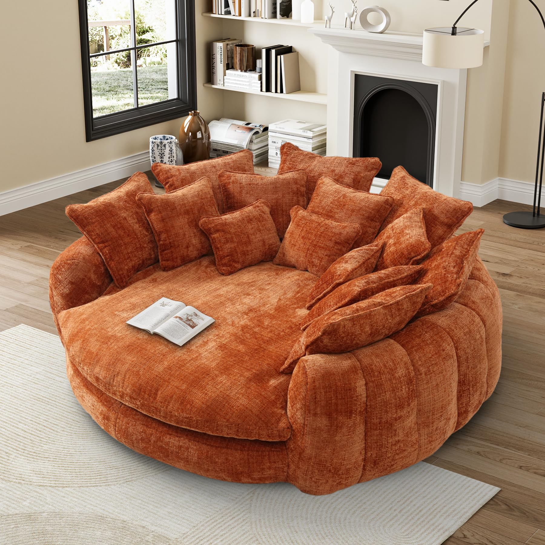 81” Oversized Upholstered Sofa Bed, Round Chaise