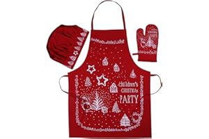 AMOUR INFINI 100% Cotton 3-Piece Kids Chef Hat and Apron Oven Mitts, and Chef Hats Cooking, Grilling, Gift for Girls, Boys