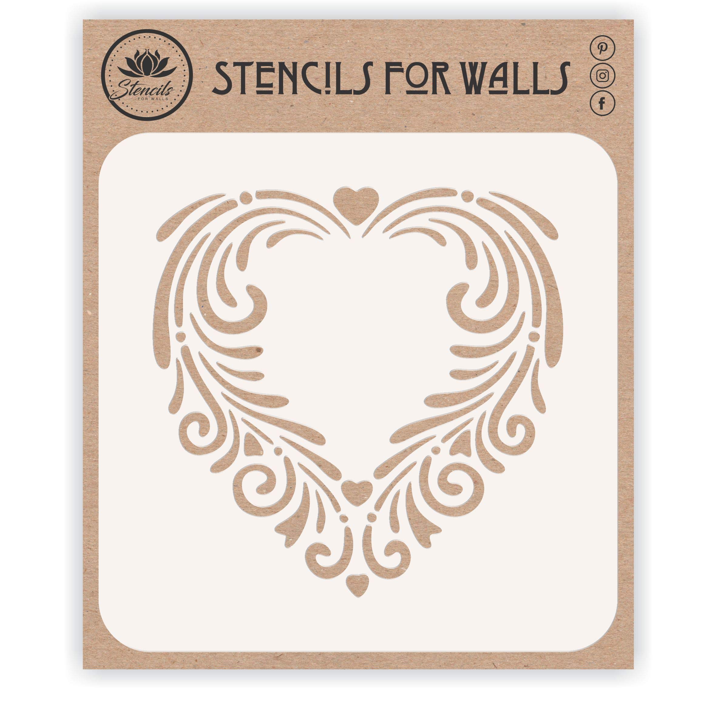 Fancy Heart Stencil, 16.51 x 16.51 cm (L) - Stencils for Walls Original Valantine Floral Heart Design Stencil Template