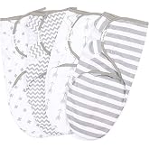 BaeBae Goods Swaddle Blanket, Adjustable Infant Baby Swaddling Wrap Set of 4, Baby Swaddling Wrap Blankets for Boys and Girls Made in Soft Cotton (Grey Arrows, 0-3 Months)