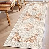 MUJOO Washable Runner Rug,2x6 Runners for Kitchen Bathroom Hallway Bedroom Entryway Laundry,Non Slip Long Mat Indoor,Boho Throw Carpet Low Pile Terracotta