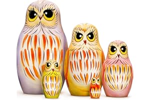 AEVVV Owl Nesting Dolls Set of 5 pcs - Matryoshka Doll with Owl Figurines - Owl Decor - Handmade Wooden Owls