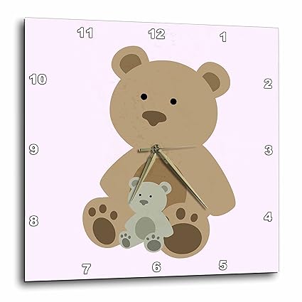 3dRose DPP_212048_1 Teddy Bear Pink Kids Room Decoration Wall Clock, 10 by 10