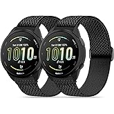 Farluya 2 Pack Stretchy Nylon Watch Bands Compatible with Garmin Forerunner 165/55/245/Vivoactive 5/6/3,20mm Soft Breathable Adjustable Replacement Sport Straps for Garmin Venu Sq 2 Women Men