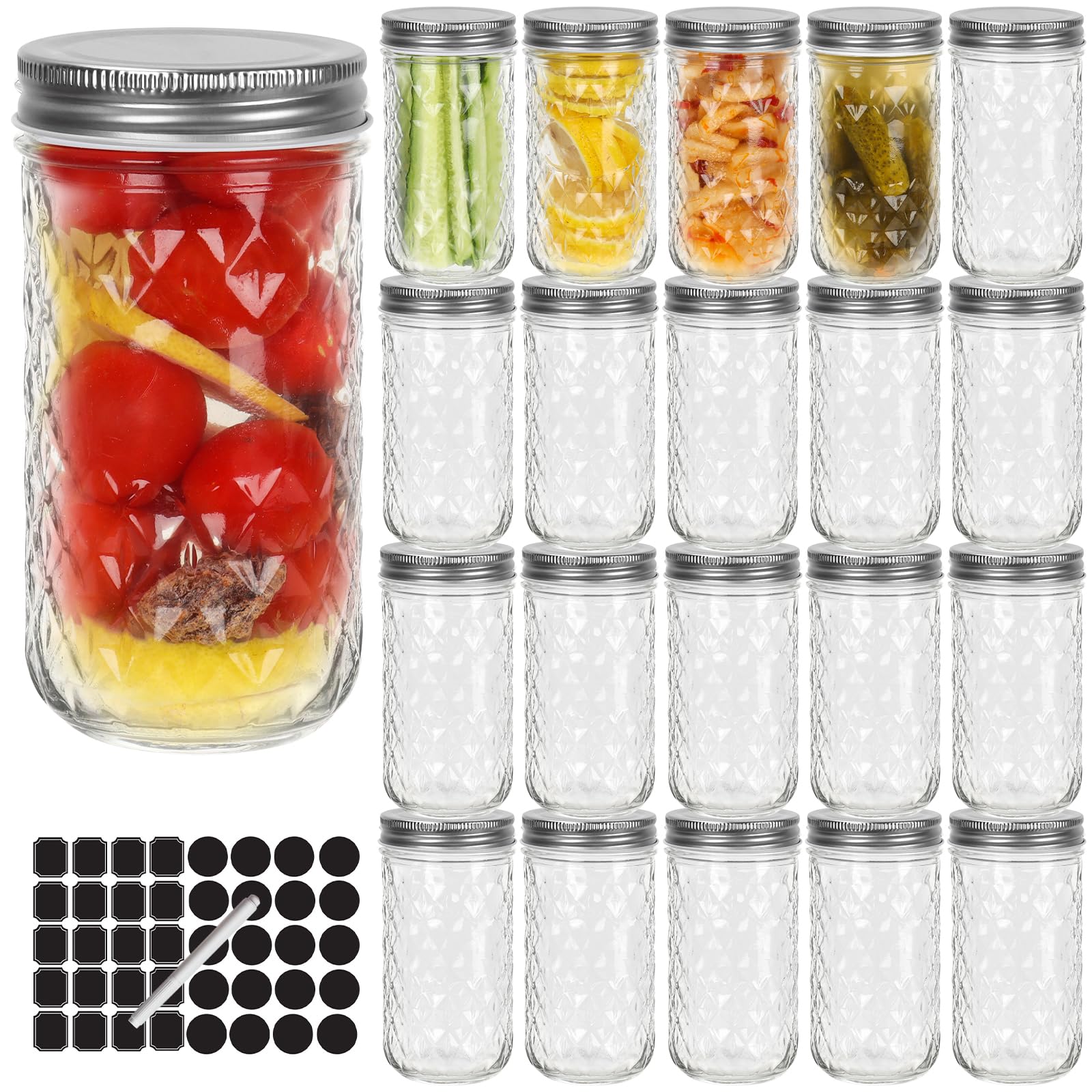 Photo 1 of Keketin 12 oz Mason Jars with Screw Airtight Lids,20 Pack Glass Canning Jars,Preserving Jars for Jams,Honey,Pickling,Fermenting,Fruits Storage and Wedding Favors