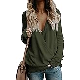 softome Womens Casual Long Sleeve Wrap Fall Sweaters Tops V Neck Solid Color Oversized Pullover Loose Fit Jumper
