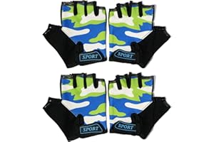 PLUSMORE 2PCs Kids Fingerless Cycling Gloves Boys Girls Bike Sport Mittens 4 5 6 7 8 9 Years Old Camo Short Gloves Children