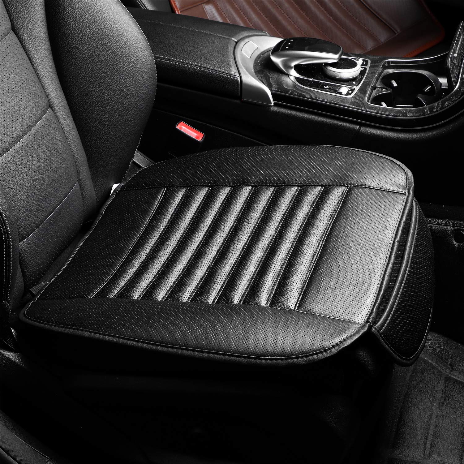 Drasawee Car Seat Cushion, Car Seat Pad with PU Leather Bamboo Charcoal Car Seat Protector (Black, For Front Seat)