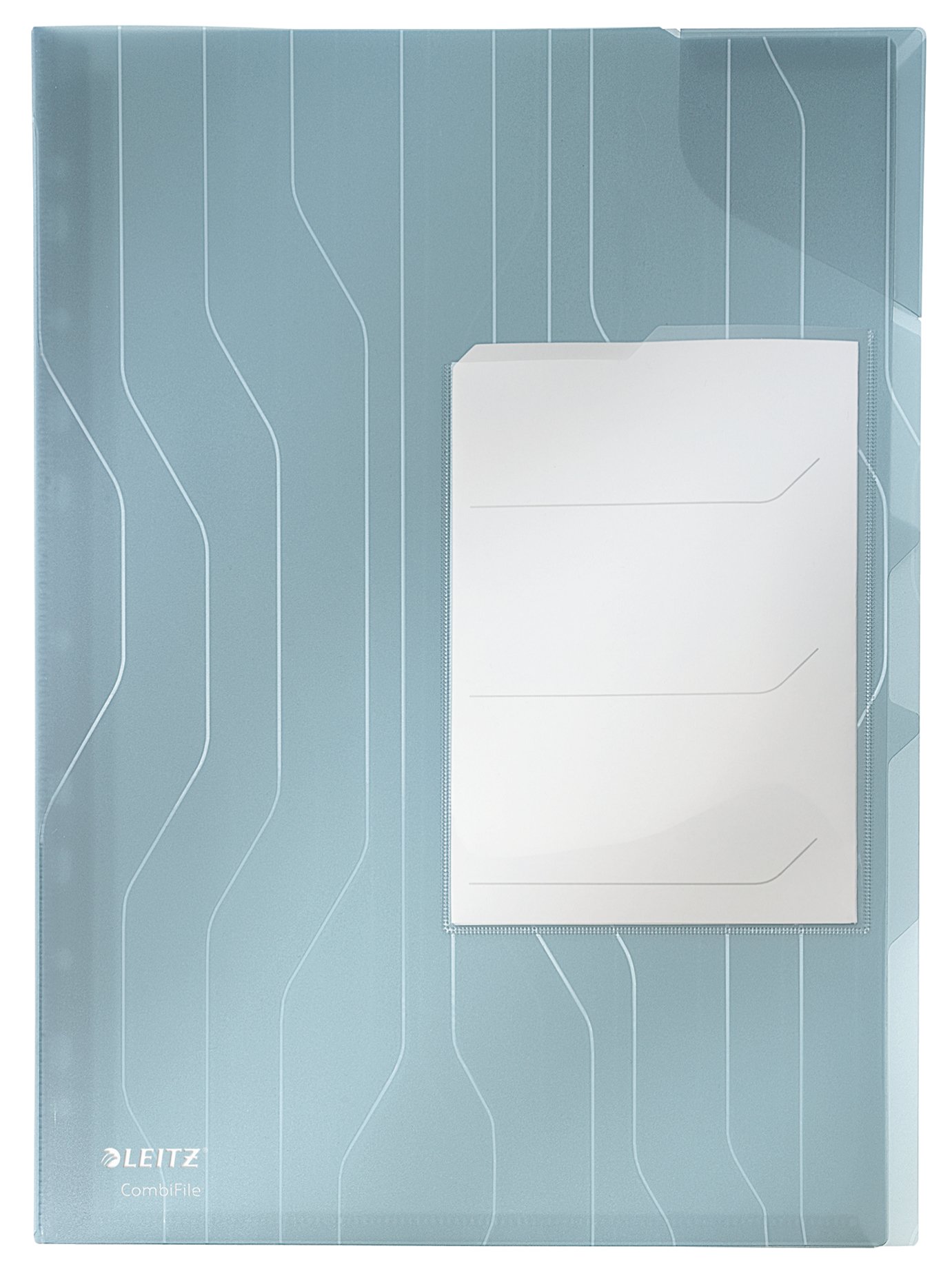 Leitz Combifile Tab Folder A4, Clear Blue Matt Finish, Top Left Open, 200 Micron Polypropylene, Pack of 3, 47290035