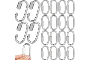 EATHEATY 20PCS 1/4 inch Stainless Steel Chain Links, M6 Oval Quick Link Carabiner, Small Threaded Quick Chain Clip, Rope Connector for Camping, Hiking, Swing, Hammocks, Outdoor & Gym - 620lbs Load