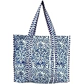 Quilted Cotton Hand printed Reversible Large multicolor cotton Tote Bag,Indian Handmade Block Printed Tote Bag Women Handbag