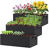 RGJ 3 Pack Fabric Raised Garden Bed, 22 Gallon 3x1x1 FT Garden Growing Bags with Handle, 3 Grids Breathable Garden Grow Bed Bag Grow Planter Bags Plant Bed for Planting Vegetables, Flowers and Herbs