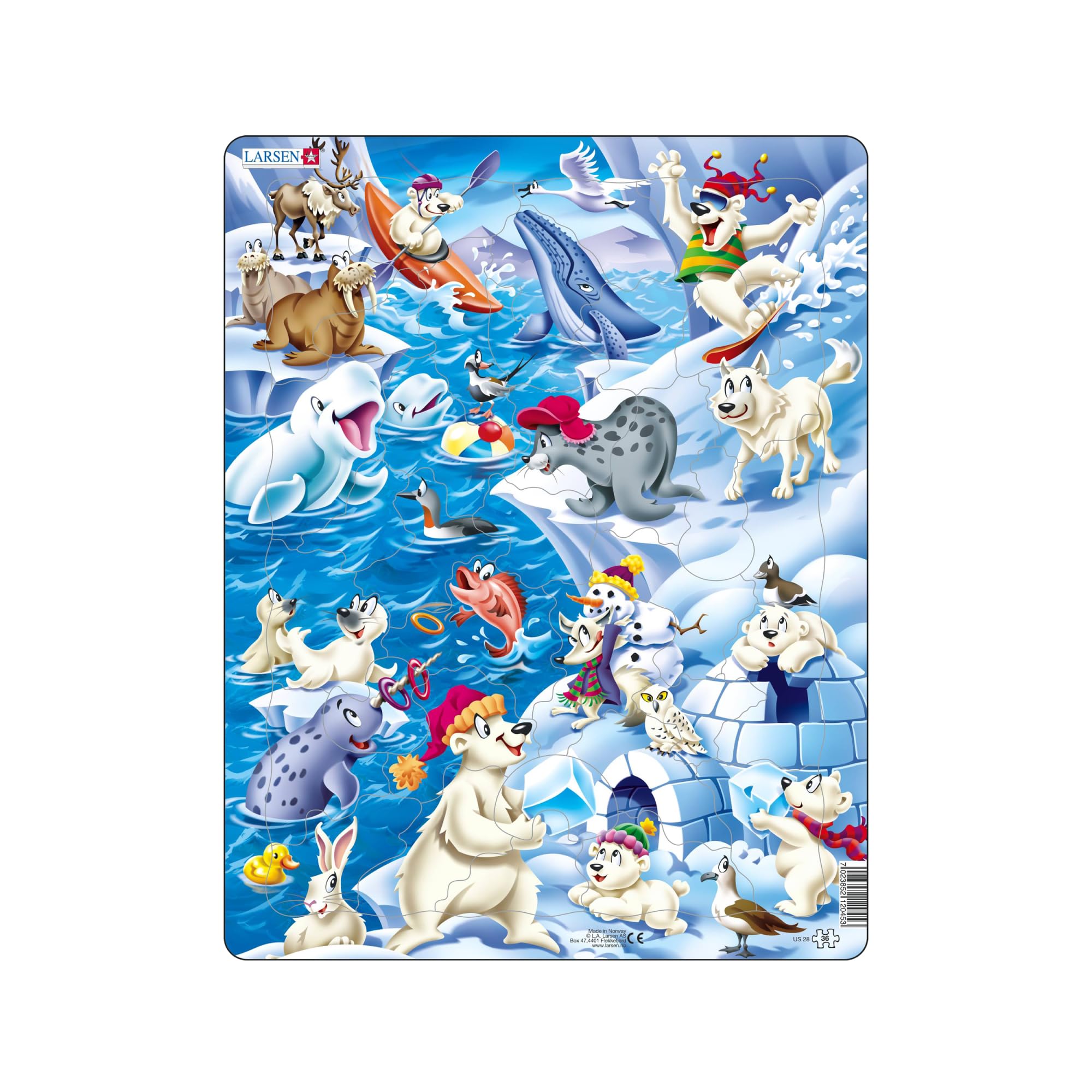 Larsen US28 Arctic Ice 36-Piece Children’s Jigsaw Puzzle – Creative Shaped Tray Puzzle for Kids & Toddlers, Educational Arctic Animal Adventure - Festive Gift for Children