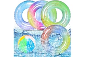 Bennol 4 PCS Swimming Rings with 1 Beach Ball Inflatable Pool Floats for Kids Adults 32.5'' Fruits Pool Floaties Rings Tube Toys for Summer Beach Water Float Party, Swimming Pool, Ocean, Beach Time